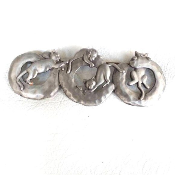 JJ Jonette Pewter Cats Pin Set Antique Pinback Retro Vintage gift pet mom dad - Picture 3 of 8